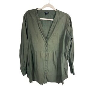 Torrid Olive Green Striped V Neck Button Up Peplum Tunic Shirt Plus Size 3